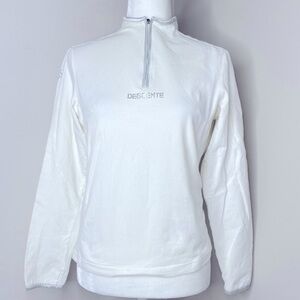 Y2K vintage Descente white rhinestone logo spandex layer pullover